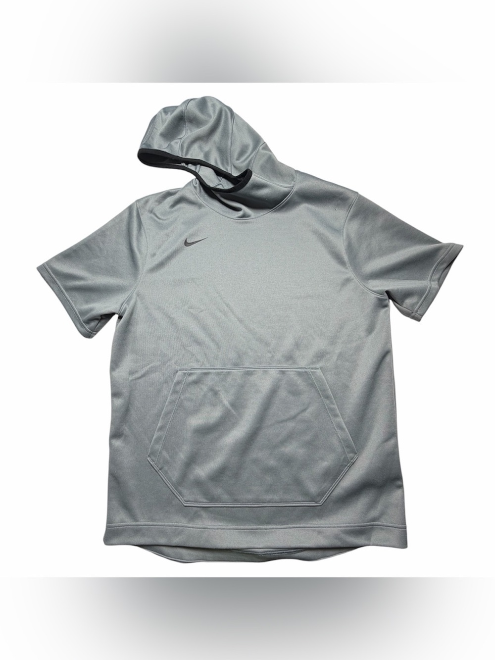 Nike Dri-FIT Short Sleeve Hoodie Gray Large Kangaroo Pocket Pouch Basketball